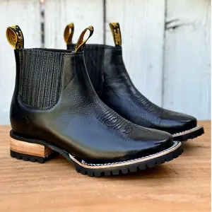 Men’s Black Privo Leather Tractor Sole Ankle Boot - Western Boots for Men