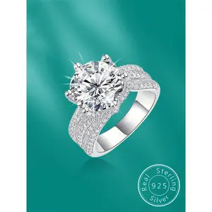 925 Silver Ring with 5 Carat Zircon, Elegant Casual Design, Perfect Gift for Engagement/wedding, All Seasons Wear