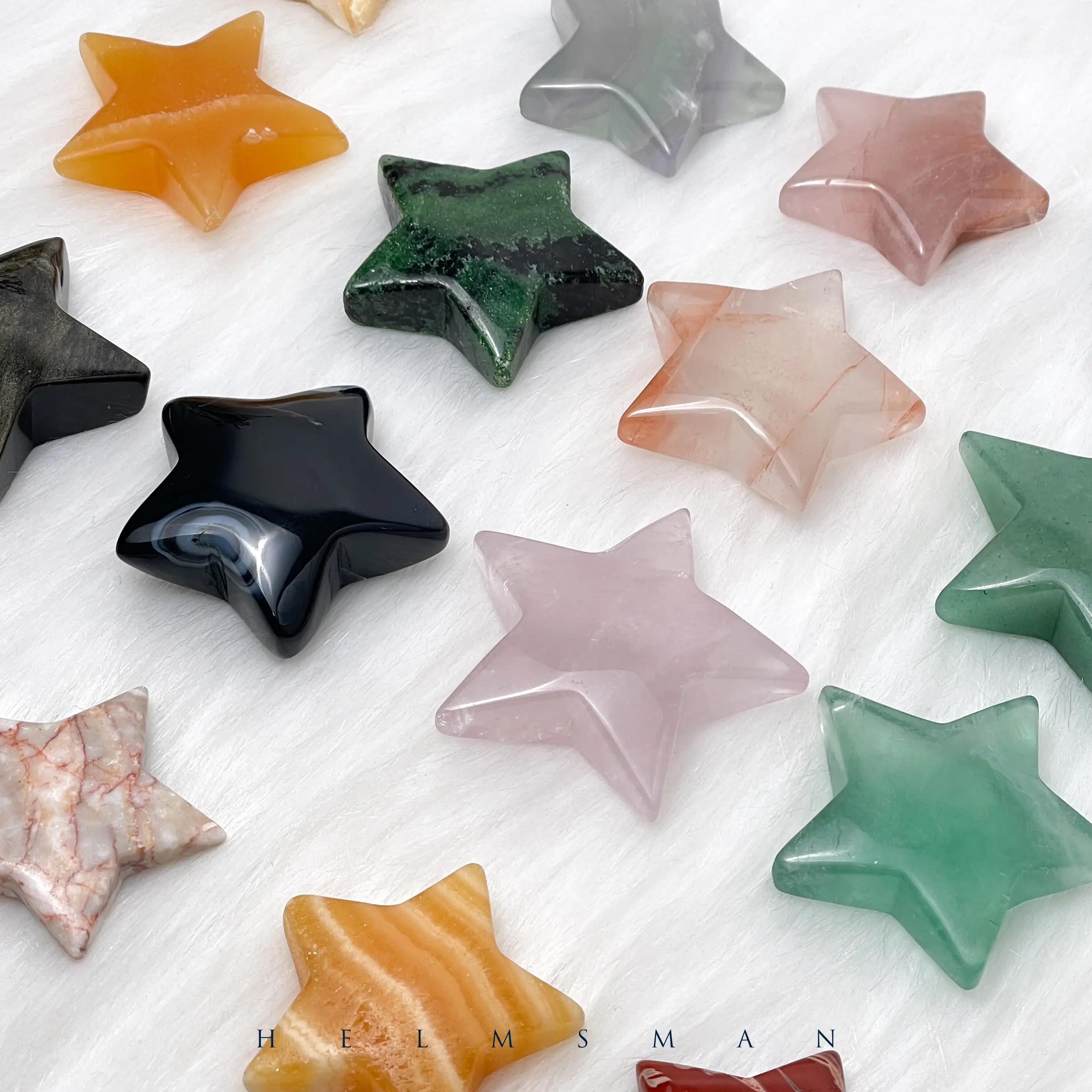 [Video Order]1 Count Star Crystal Carving/Size:48mm-60mm/Weight:50g-80g/Material:Golden obsidian,Yellow calcite,Rose quartz,Red jasper,Candy fluorite and so on