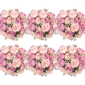 6 Peonies Artificial Flowers Bulk  Mixed Pink Silk Bouquet for Floral Centerpieces Red Realistic Faux Peony Flower Arrangements Wedding Decoration vase