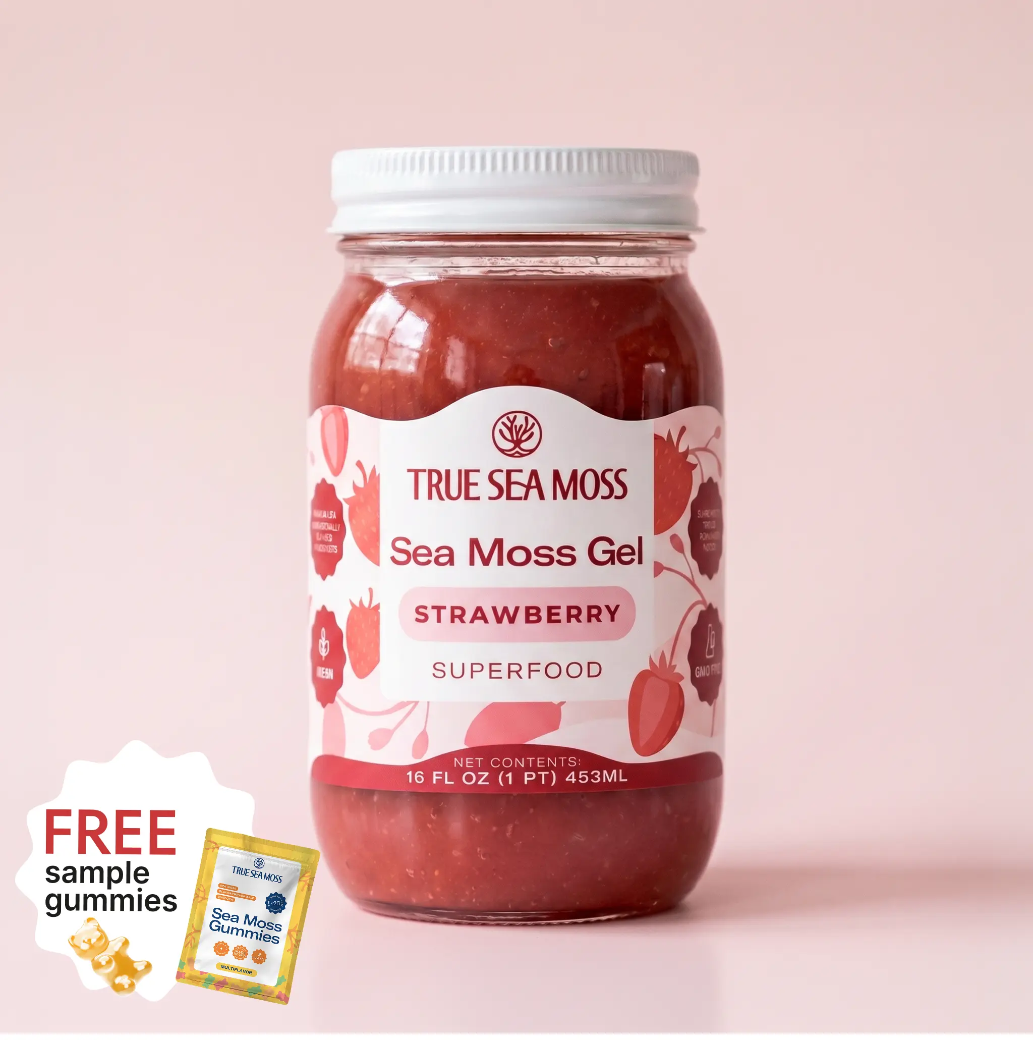 True Sea Moss Strawberry Irish Sea Moss Gel with Gift – Rich in Essential Minerals & Vitamins – supports overall vitality
