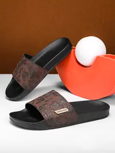 Classic Men's Floral Design Slippers, Floral Pattern, Wide Width, Composite Leather, Breathable PVC Thick-Soled Beach Shoes, Soft Comfortable Casual Indoor Outdoor Footwear, Slide