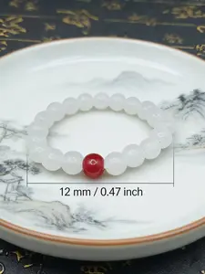 12mm Jade Buddha Bead Bracelet for Women, Single Circle Round Beads Jewelry, Fashionable Jade Pendant Accessory
