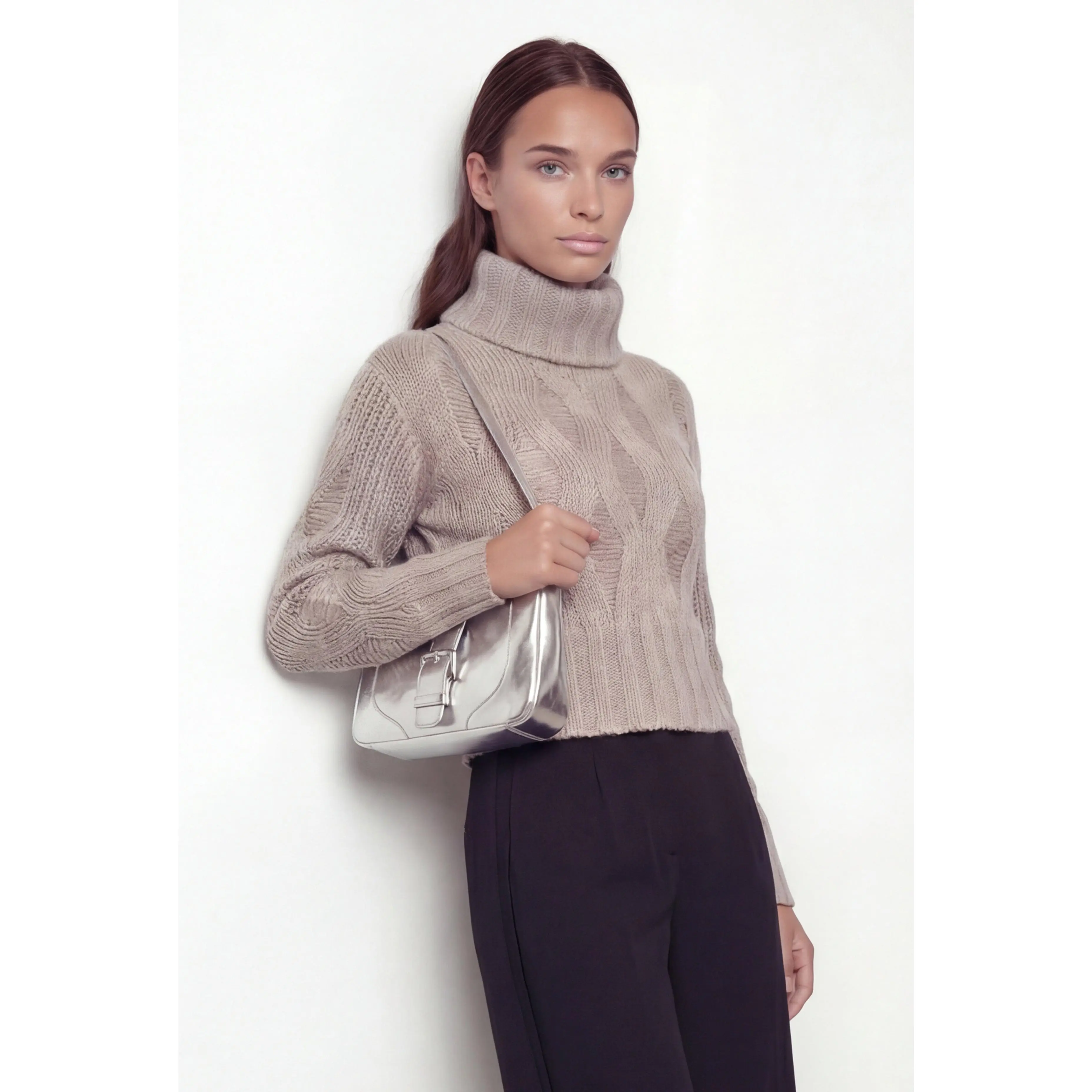 Distressed Rib Knit Turtleneck Sweater