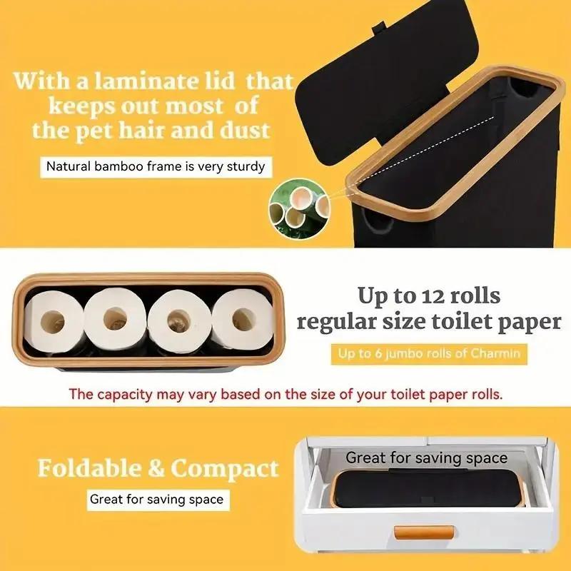 Toilet Paper Holder Storage Box, 1 Count Multi Purpose Bathroom Organizer with Lid, Prefer for Home Office or Laundry Room