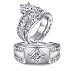 Wedding Ring Sets His And Hers Promise Ring Wedding Ring Sets His And Hers Couples Women 925 Sterling Silver Marquise Moissanite Man Sterling Silver Wedding Band
