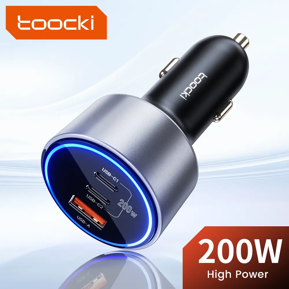 Toocki 200W Multifunctional Super Fast Automobile Adapter, Dual USB-C Car Charger - PD3.0/100W PPS45W, QC5/PD35W PPS25W - for iPhone 16/15/14, Samsung Galaxy S25/S24 Ultra, Type-C Laptops & Tablets