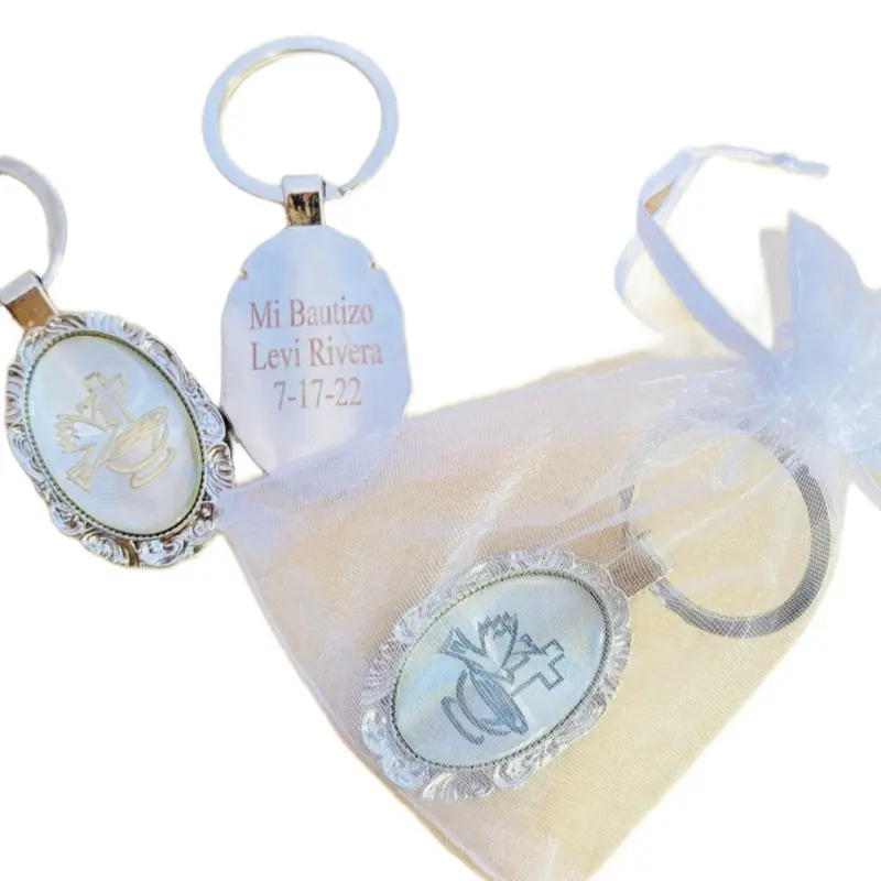Durable Personalized Metal Baptism Keychains - 12pcs Custom Engraved Keychains, Ideal for Bautizo & Communion Party Favors (Festive Party Accessories)
