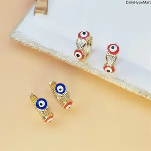 Gold Tone Enamel Evil Eye Huggie Earrings with CZ Heart, Ideal Anniversary Gift for Women