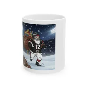Christmas Atlanta Football Team Ceramic Mug, Holiday Sports Drinkware, Xmas Gift for Football Fans, 11oz Cup