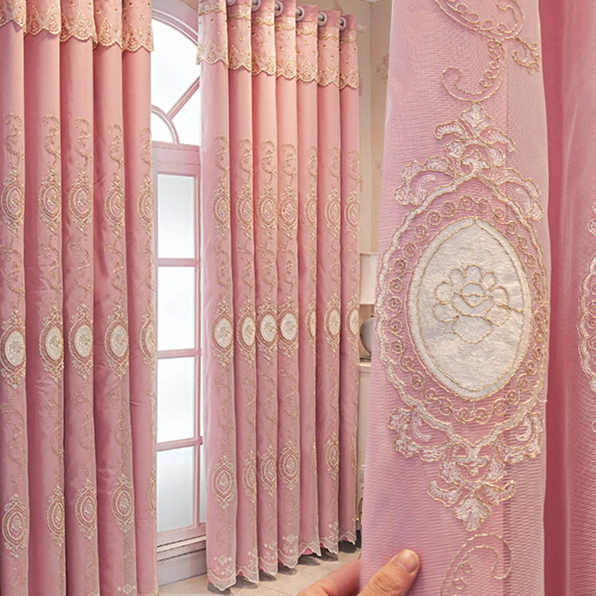 1pc Grommet Top Princess-Style Double-Layer Multi-Color Blackout Home Decoration Curtain, Window Drapes - Sheer+Blackout 2-in-1, 3D Gold Embroidery, Embroidered Curtains, Quick Grommet Installation, Fits Princess Room/Girl's Bedroom/Living Room