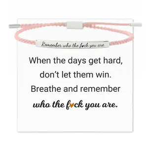 Remember Who The F You Are Bracelet, Motivational Inspirational Adjustable Braided Rope Stainless Steel Engraved Bracelet, Empowering Self Worth Jewelry Gift for Women Daughter Best Friend