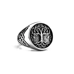 Viking Yggdrasil Stainless Steel Ring Vintage Masculine Statement Jewelry Lead Free Nickel Free Cadmium Free High Polished Smooth Surface Best Gift For Friends Girlfriend Boyfriend Husband Wife