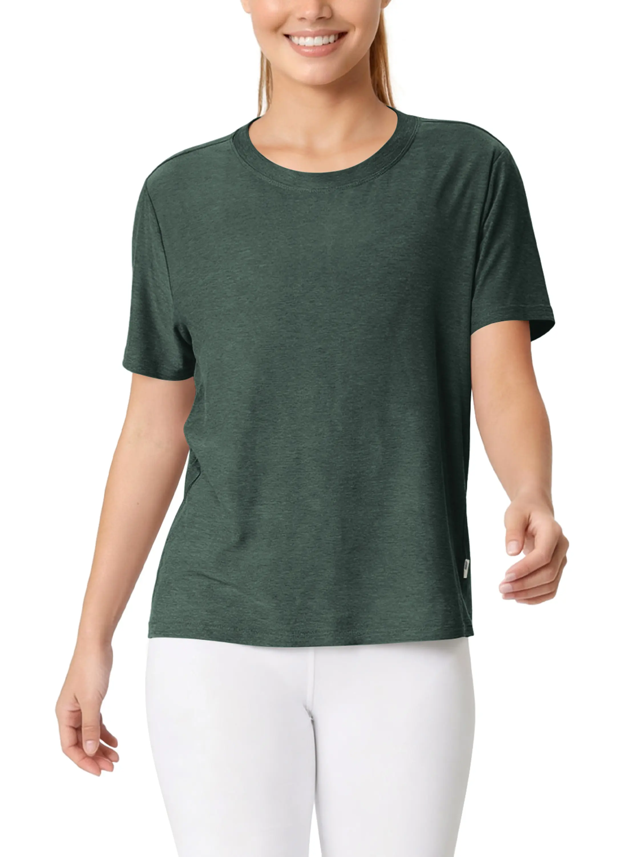 ODODOS Women's Performance Cropped Tee Ultra Soft odSTRATUM Tech Short Sleeve Relaxed Top Crew Neck T-Shirts Everyday Fabric