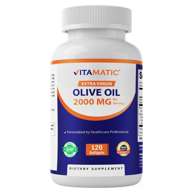 Vitamatic Extra Virgin Olive Oil 2000 mg Per Serving 120 Softgels - Great Source of Omega 6 & 9 Pure Natural Ingredients for Health