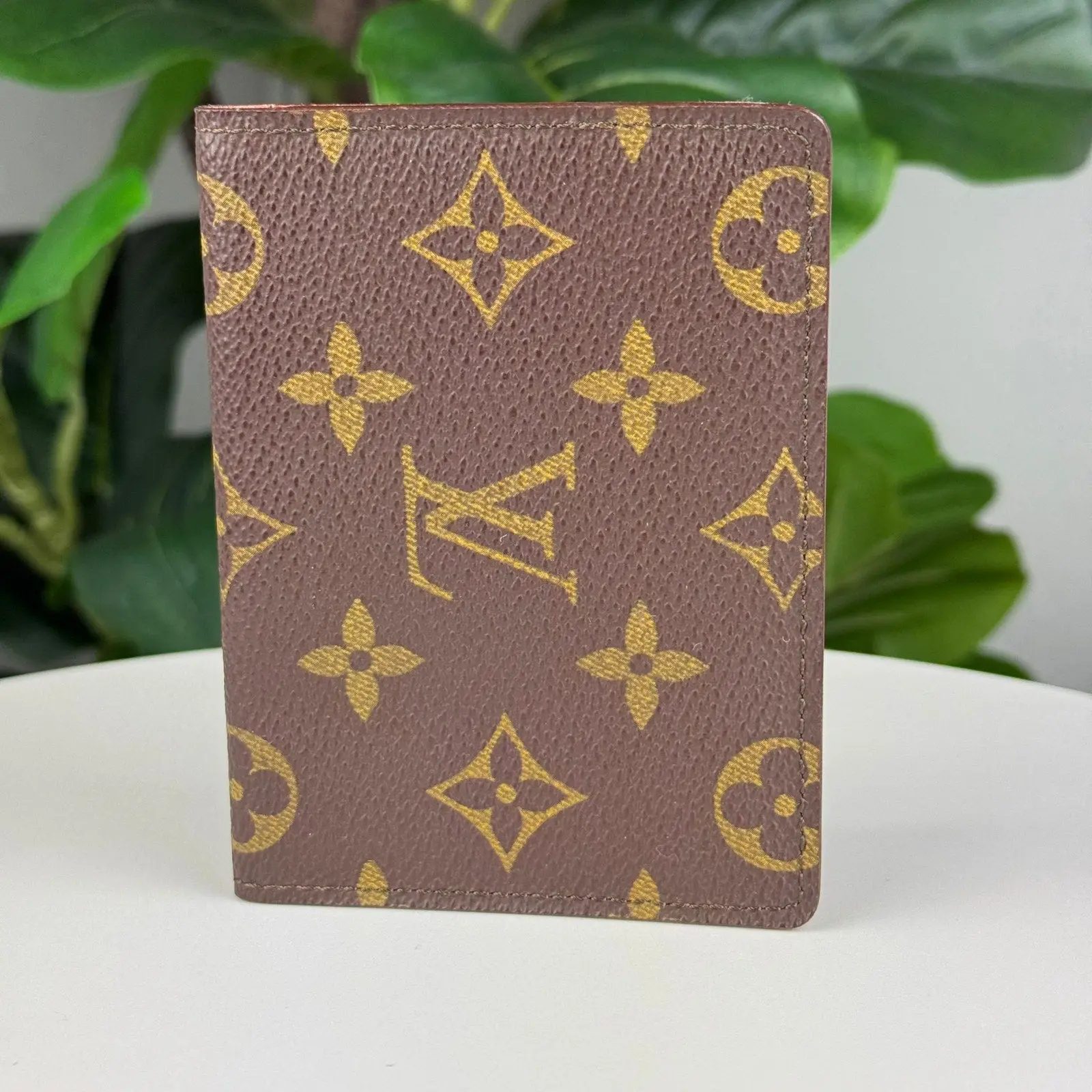 Pre-owned Monogram Canvas with Leather Trim Small Leather Goods Authentic Louis Vuitton Monogram Canvas Luxury Slim Vertical Small Wallet with Leather Trim, Excellent Condition