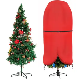 Christmas Tree Storage Bag with Adjustable Straps, Xmas Tree Cover with Zipper & Drawstring for up to 6 Foot Artificial Tree Standing with Ornaments, Dustproof Red