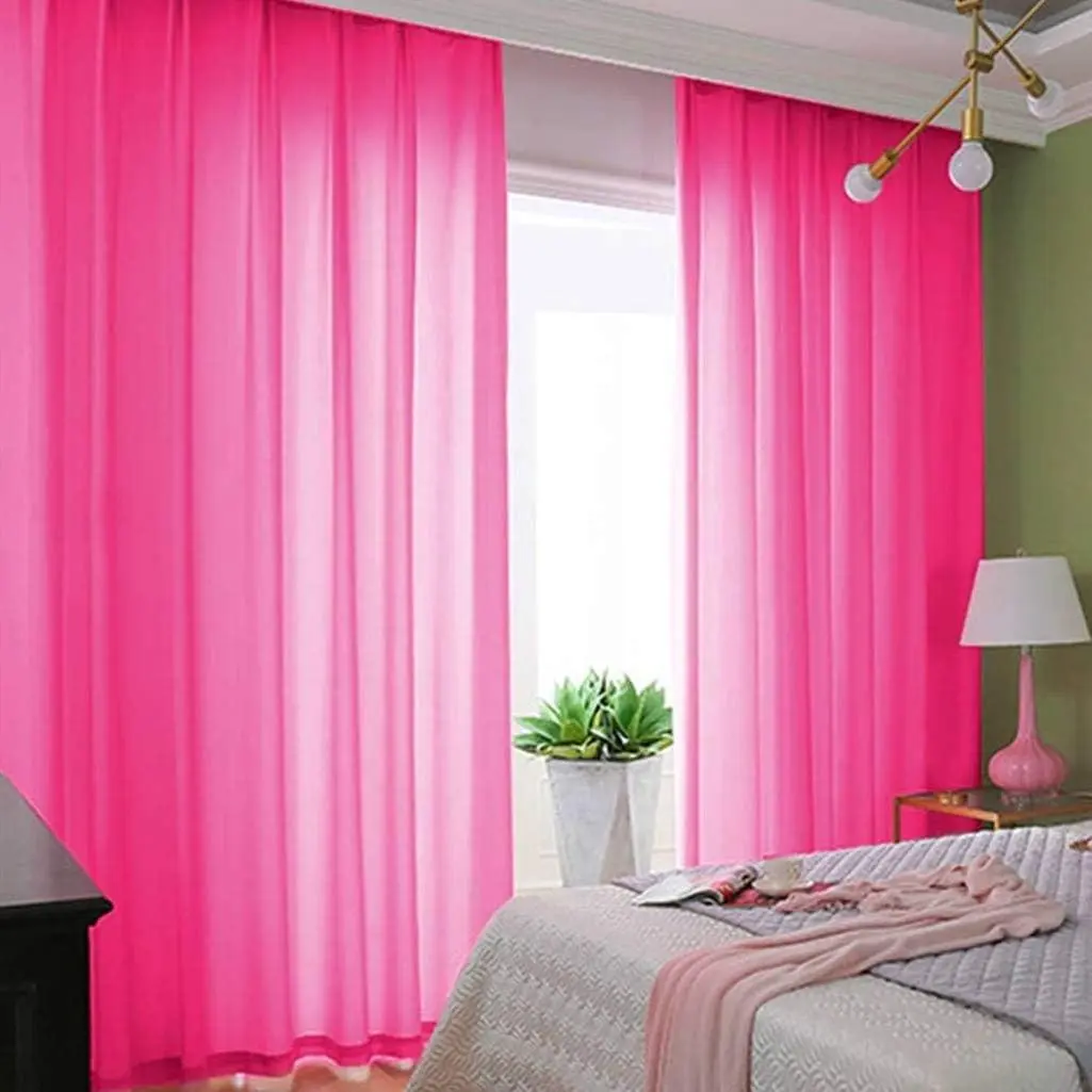 Hot  Chiffon Curtain 2 Panels 2.4ft x 7ft Window Voile Tulle Backdrop 84 Inch Blackout Sheer Rod Pocket Elegant Curtains