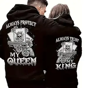 Matching King Queen Couple Hoodie  Always Protect My Queen Always Trust My King Hoodie, Gothic Skull Streetwear Hoodie, Romantic Couple Gift for Him and Her