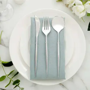 24-Pack Plastic Flatware Set 8" Silver - Modern Heavy Duty Disposable Silverware