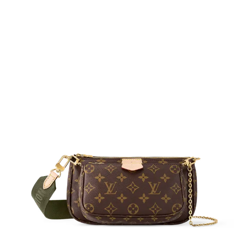 ‮ nottiuV siuoL  ‬   Multi-Pȯchette 3-in-1 Crossbody Bag Monogram Coated Canvas Women's Luxury Shoulder Clutch with Pink Strap | Good Condition