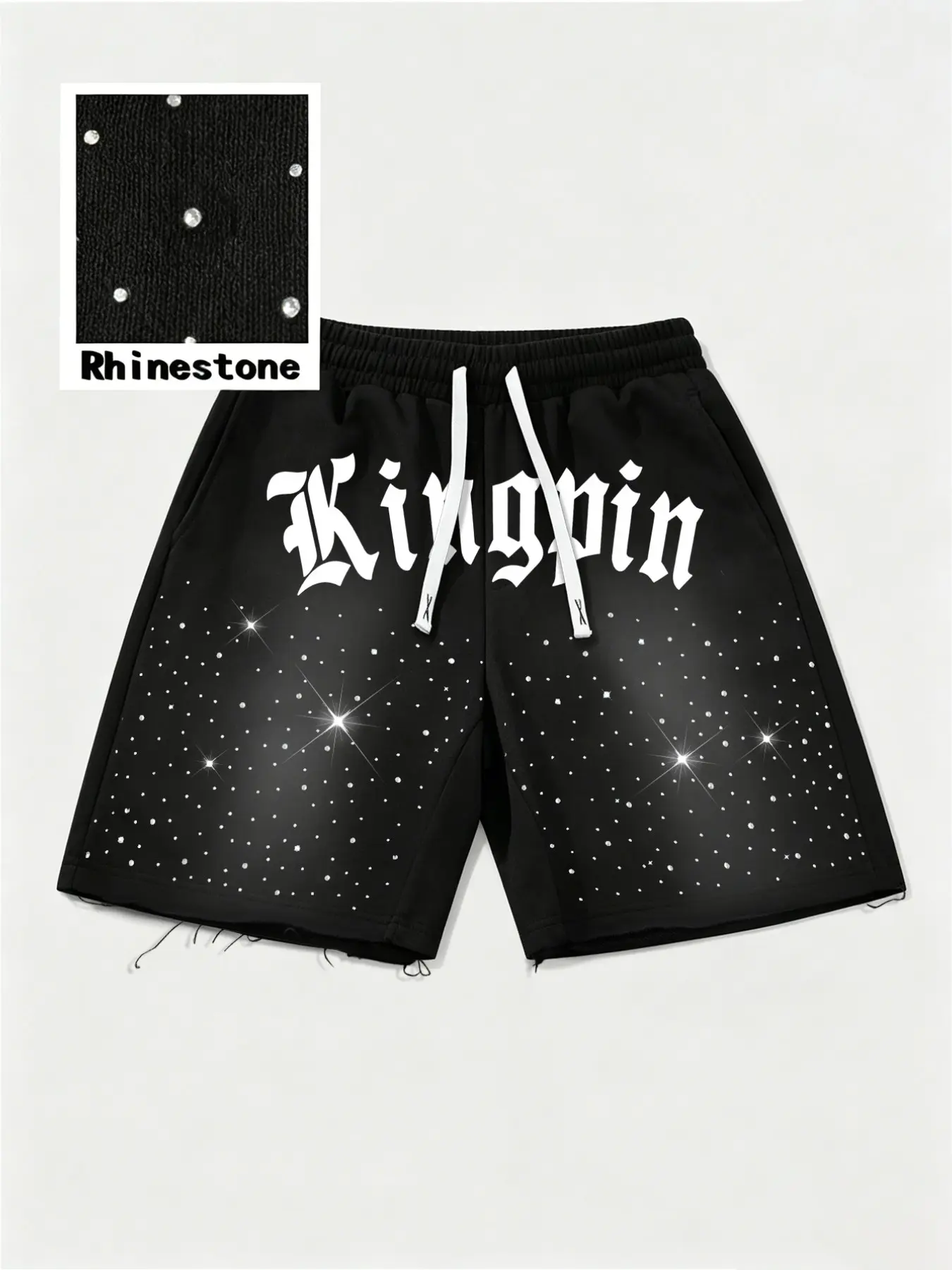 Unisex Summer Casual Drawstring Shorts, Rhinestone & Letter Print, Loose-Fit H-Type, Fashionable Daily Wear, Comfortable Sportswear, Running Athletic Shorts