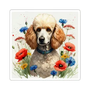 Poodle Kiss-Cut Sticker — Wildflower Field