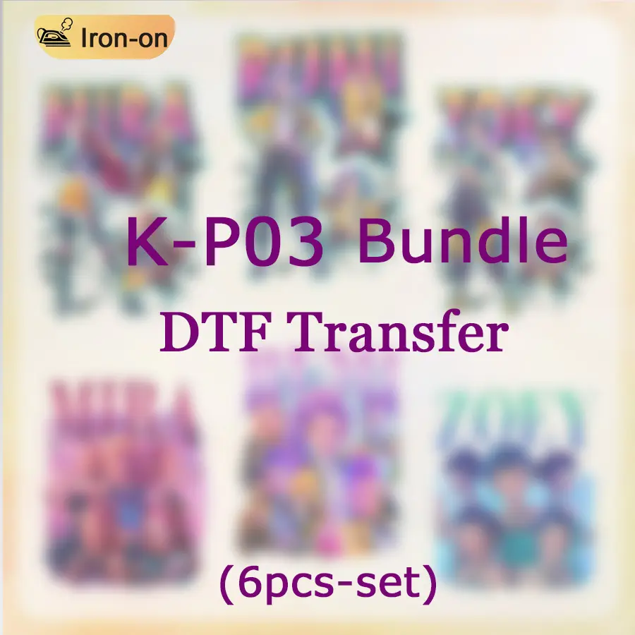 6pcs/set K-P03 Bundle Mystic Guardians DTF Transfers Stickers Cute Idol Character Iron-On Transfers Stickers for T-Shirts Bags Fabric Decor DIY Supplies