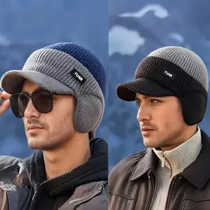 2PCS Yuan Men's Outdoor Fleece-Lined Color-Block Earflap Hat Unisex Warm Winter Cap Lightweight Comfortable for Cycling Sports Men's Winter Hat Sports Hat Unisex Headwear