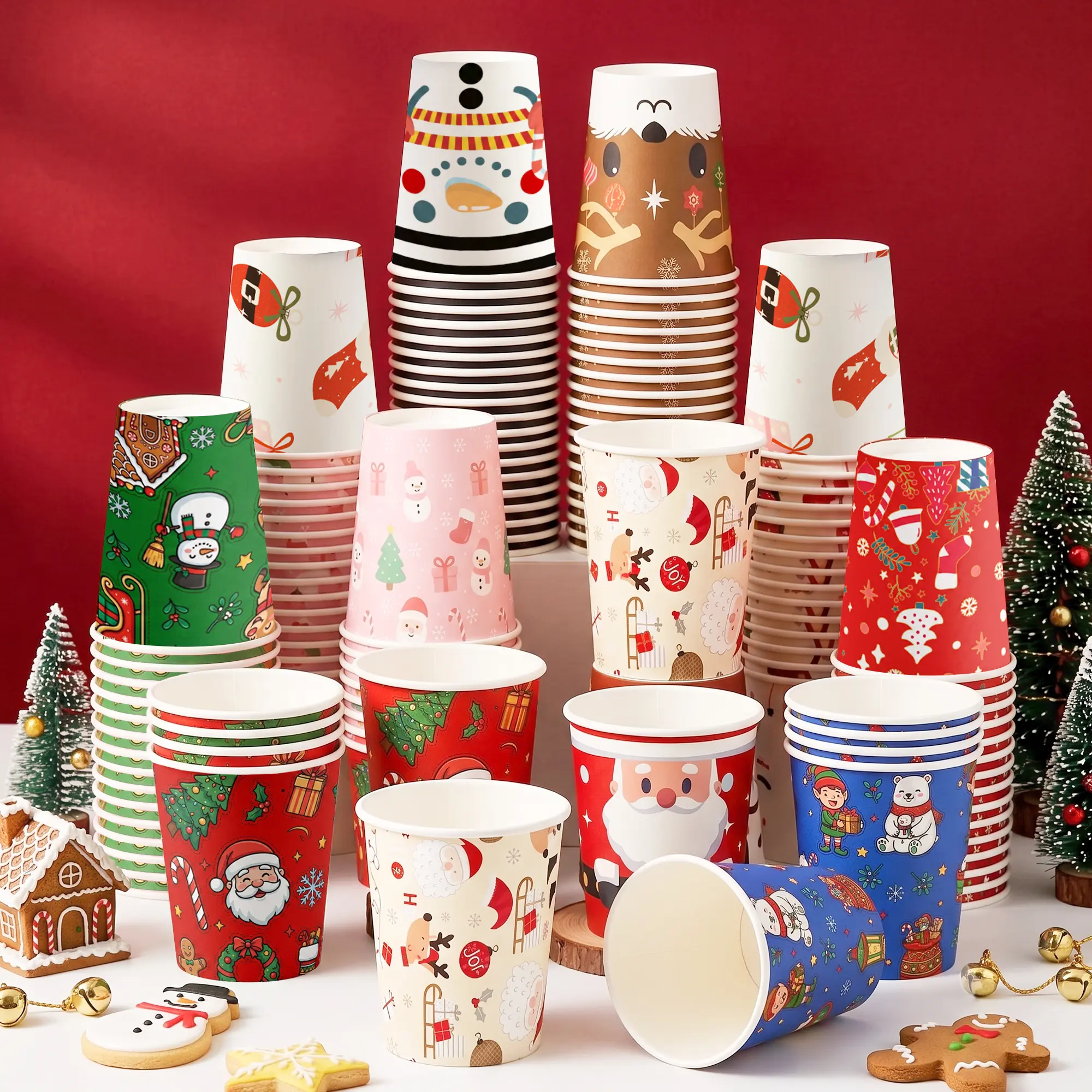 DECEAUTIFY 120pcs Disposable Christmas Paper Cups Set Pack, Festive Home & Party Supplies for Holiday Gatherings