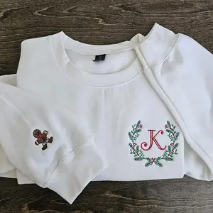Embroidered Christmas Sweatshirt, Personalized Holiday Crewneck, Embroidered Initial Wreath Sweater, Custom Family Christmas Gift, Cozy Winter Pullove