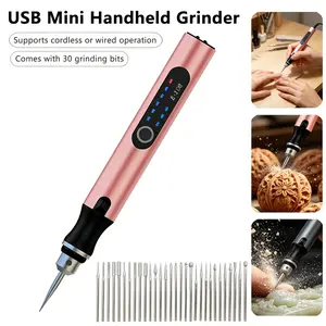 USB Charging Mini Grinder Pen, Electric Sander, 3-Speed Adjustable, Wireless Rotary Tool Kit, 30 Bits, Portable Electric Carving Pen for Wood, Nail Art, Jewelry Polishing, DIY Crafts