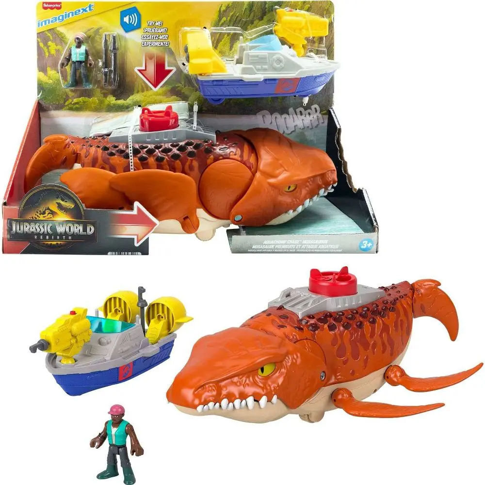 Fisher-Price Imaginext Jurassic World Rebirth Aqua Chomp Chase Animatronic Dinosaur Action Figures Playset, Figure Set, Gift for Fans