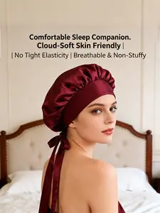 1 Women's Deluxe Satin Sleeping Cap with Adjustable Bow Tie, Lightweight Hair Care Cap, Bathroom Cap, Soft Fit, Premium Bathroom Barber Shop Beauty Shop Accessories, Travel Essentials