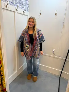 Sleeveless Poncho Paisley Sweater Aztec Hooded Cardigan