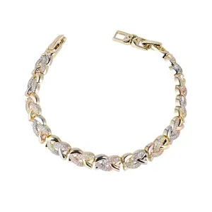 14K Gold Tri-Color Bracelet Diamond Cut Link Elegant Luxury Style 7” with Extension to 7.5”