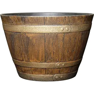 Classic Home and Garden Whiskey Resin Flower Pot Barrel Planter