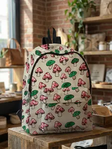Mushroom Printed Backpack, Fun Design, Fashionable Look, Spacious Storage, Ideal for School, Travel, Business Trips, All Seasons Use