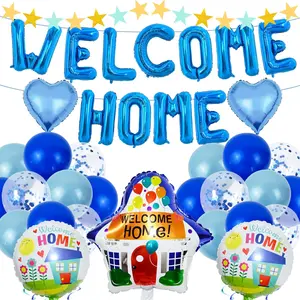 Welcome Home Decorations 26 Pcs Party Decorations Include Welcome Home Banner Latex Round Love Foil Balloons, Pull Flower, Suitable for Home Party Decorations