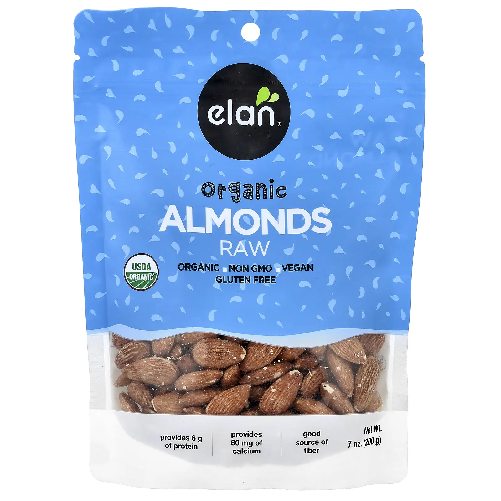 Elan Organic Almonds, Raw, 7 oz (200 g)