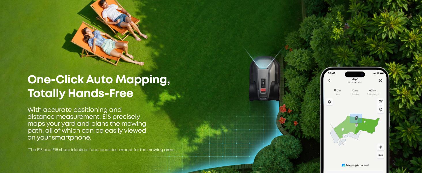 eufy Robot Lawn Mower E18, No Wire, No RTK, No Signal Issue, Hands-Free Auto Mapping, Precise Obstacle Avoiding, Reliable Lawn Maintenance, Worry-Free Experience