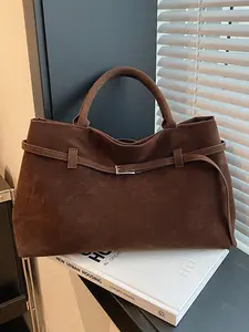 Autumn Winter Suede Velvet Tote Bag Women New Fashion Vintage Shoulder Bag Large Capacity Commuter Bag, Stylish Retro Design, Casual Trendy Purse