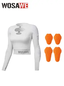 WOSAWE Womens Motorcycle Jacket Cropped Half Zipper Pullover Padded Summer Motorbike Shirt Scooter Riding Gear