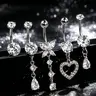 OUFER Women's Goldtone Body Jewellery Set - 5pcs 14G 10mm Crystal Belly Button Rings, Classic Flower & Heart Designs for Daily Fashion Female Body Art