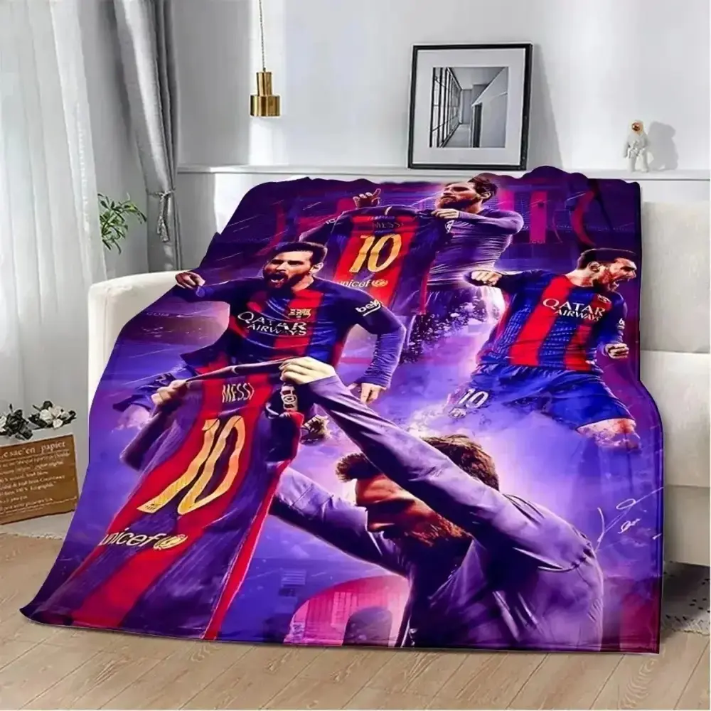 Leo Messi No.10 Soft Flannel Football Blanket, for Sofa Bed Living Room Watch Party, Football Fans' Gift for Adults Kids Birthday Home Decor, Fan Zone