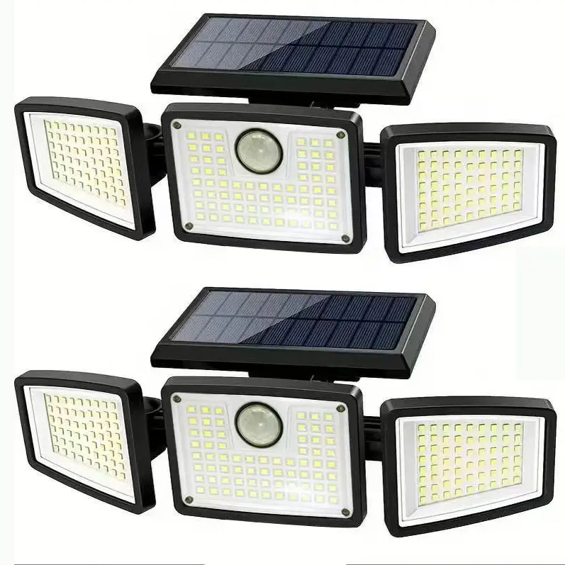 2 Sets Motion-Sensing Outdoor Solar LED Lights - Triple Head Adjustable Waterproof Garden Lights, Solar Spotlights for Backyard Driveway Outdoor Wall Safety Illumination, Waterproof Garden Light, Solar Illuminated