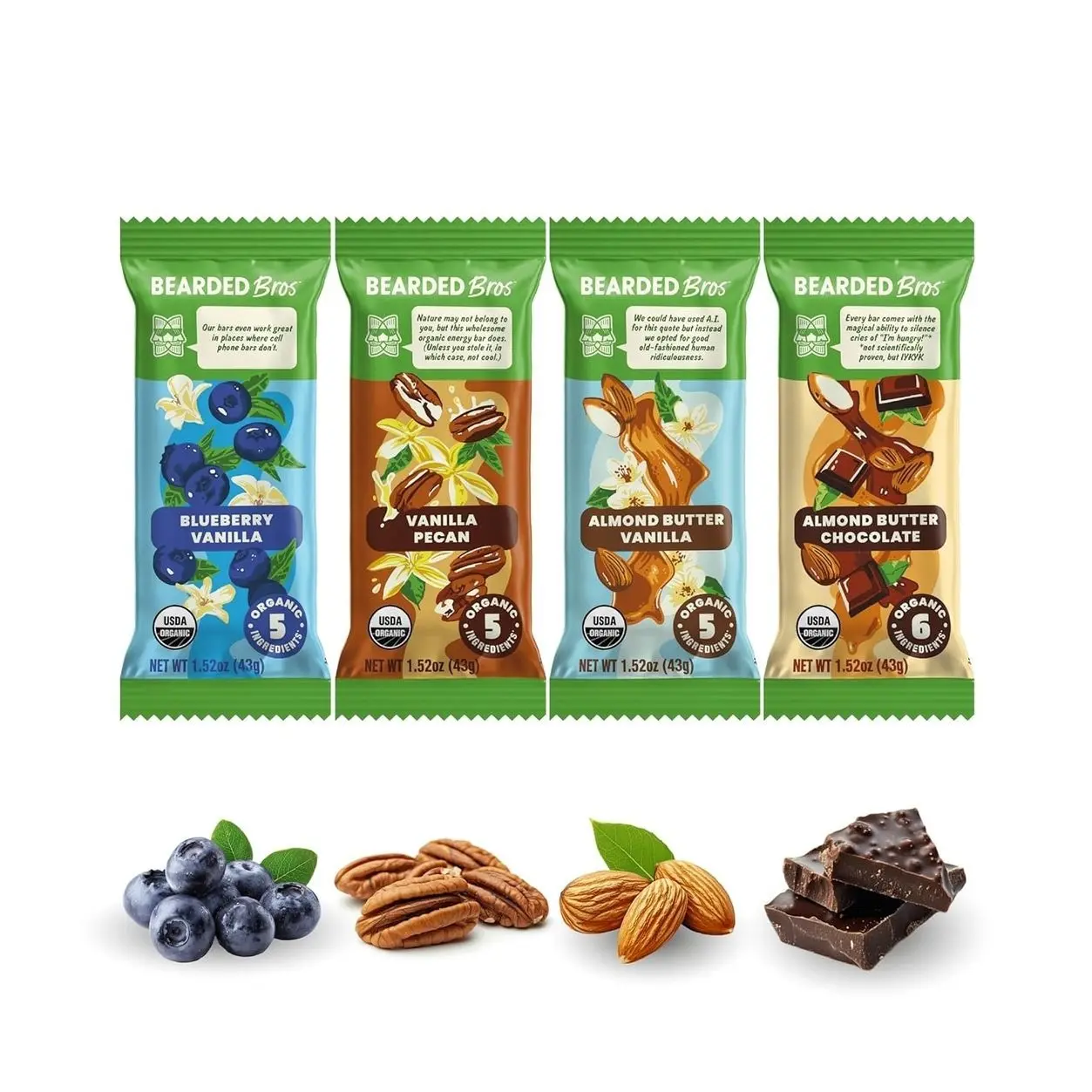 Bearded Brothers Organic Vegan Energy Bars - Gluten & Soy Free, Paleo, Whole 30 | Non GMO, Low Glycemic, High Protein, Fiber (12 Count (Pack of 1), Variety Case)