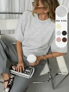 Women's Knitted Short Sleeve T-Shirt Tops Summer New High-End Thin Unique Design Soft Comfortable Casual Fashion Round Neck Versatile Sweater