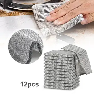 12 Pcs Metal Non Scratch Wire Dishcloth , Odor-Free Multipurpose Wire Dishwashing Rags for Wet Dry Use, Kitchen Cleaning Cloths for Dishes, Sinks & Stove Tops,Supplies Tools