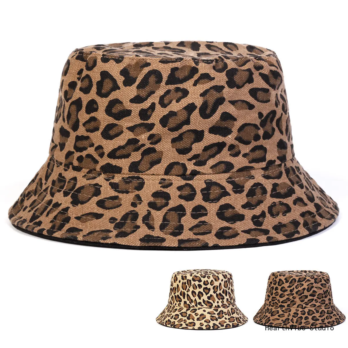 Women's Reversible Leopard Print Cotton Bucket Hat with Sun Protection, Adjustable Outdoor Cap, Casual Hat, Sun Hat